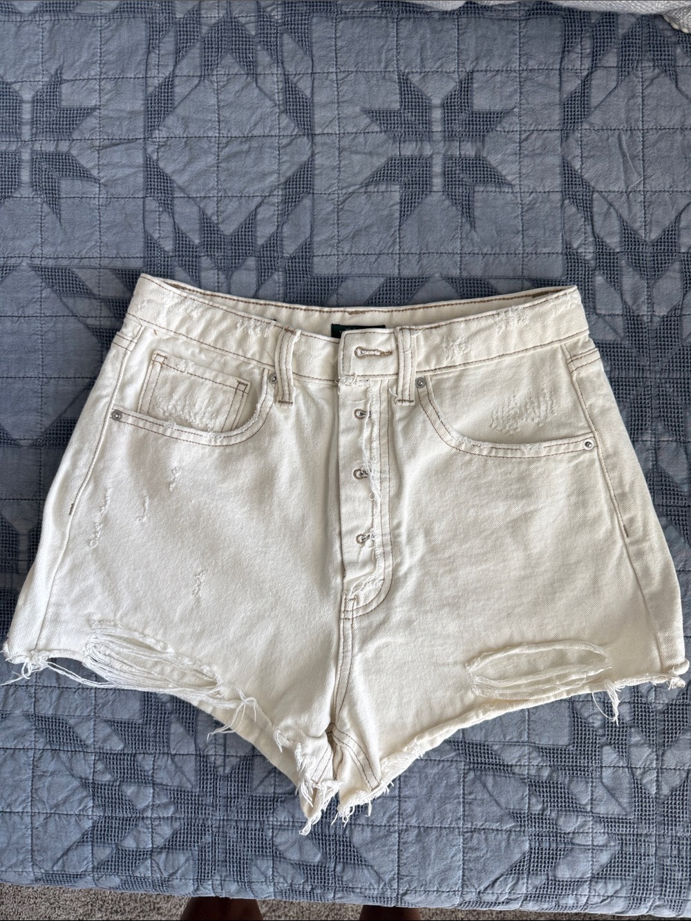 wild fable White Distressed Button-Fly Denim Shorts